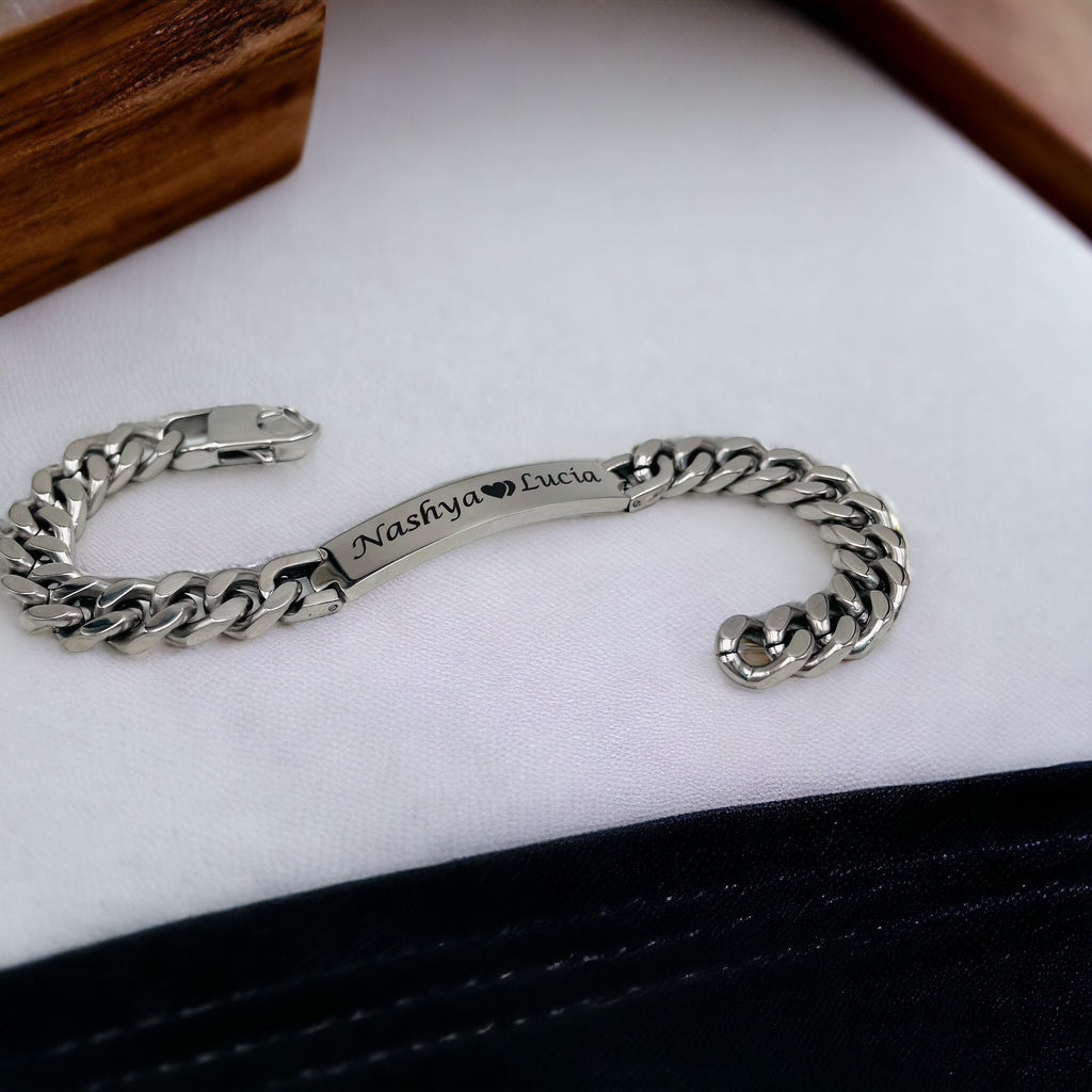 Engrave Letter Name Stainless Steel Chain Id Bracelet For Men Bulk