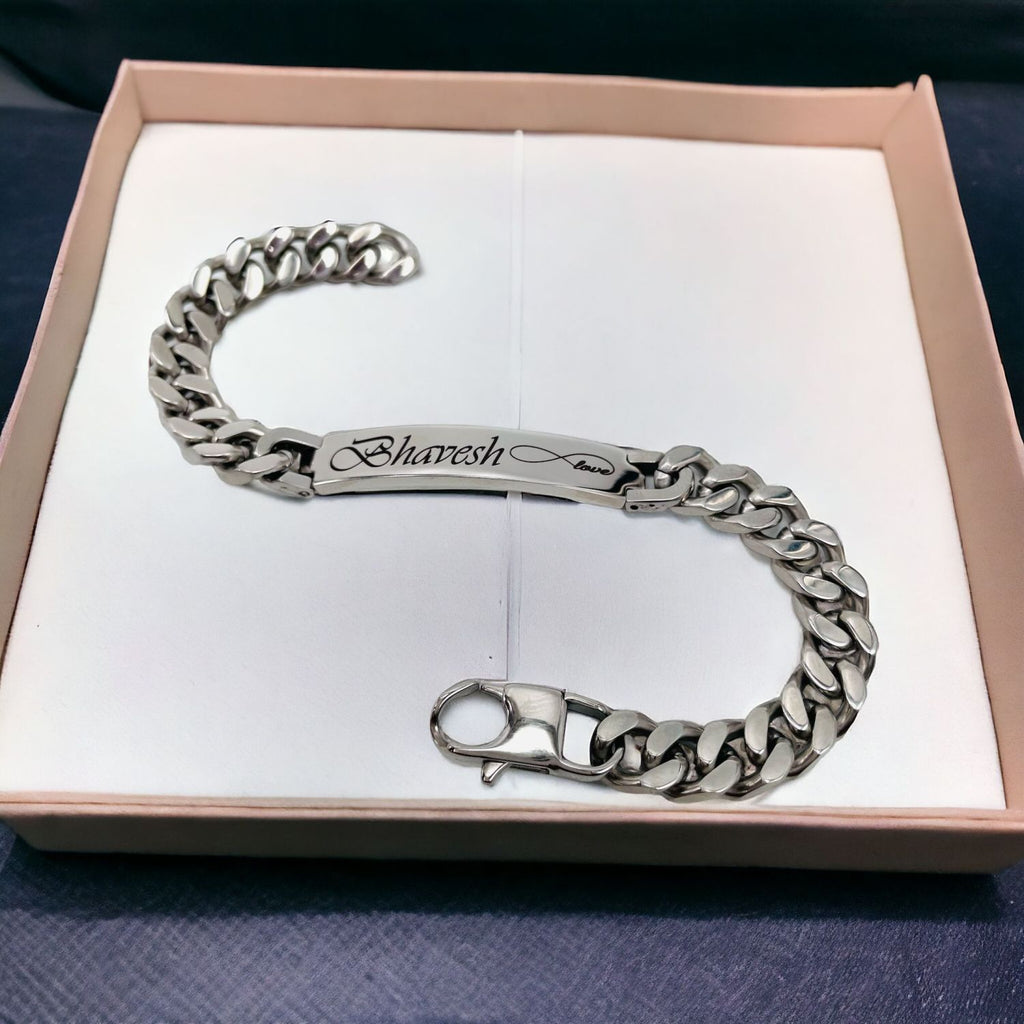 Engrave Letter Name Stainless Steel Chain Id Bracelet For Men Bulk