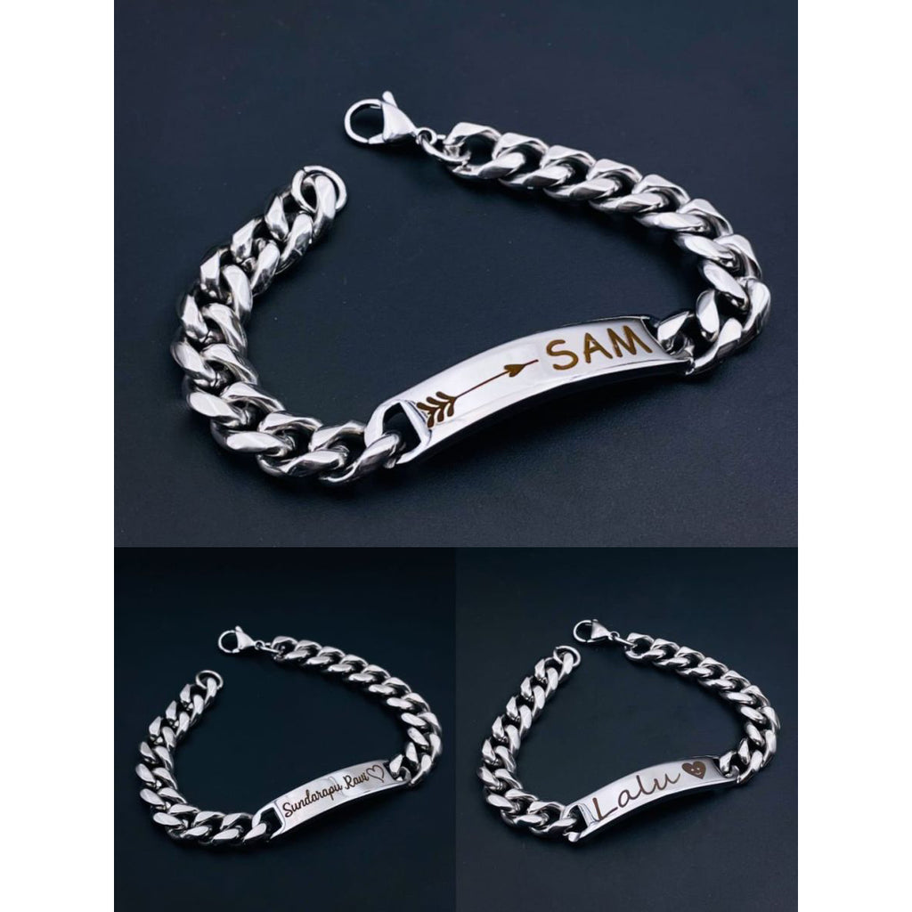 Engrave Letter Name Stainless Steel Chain Id Bracelet For Men Bulk