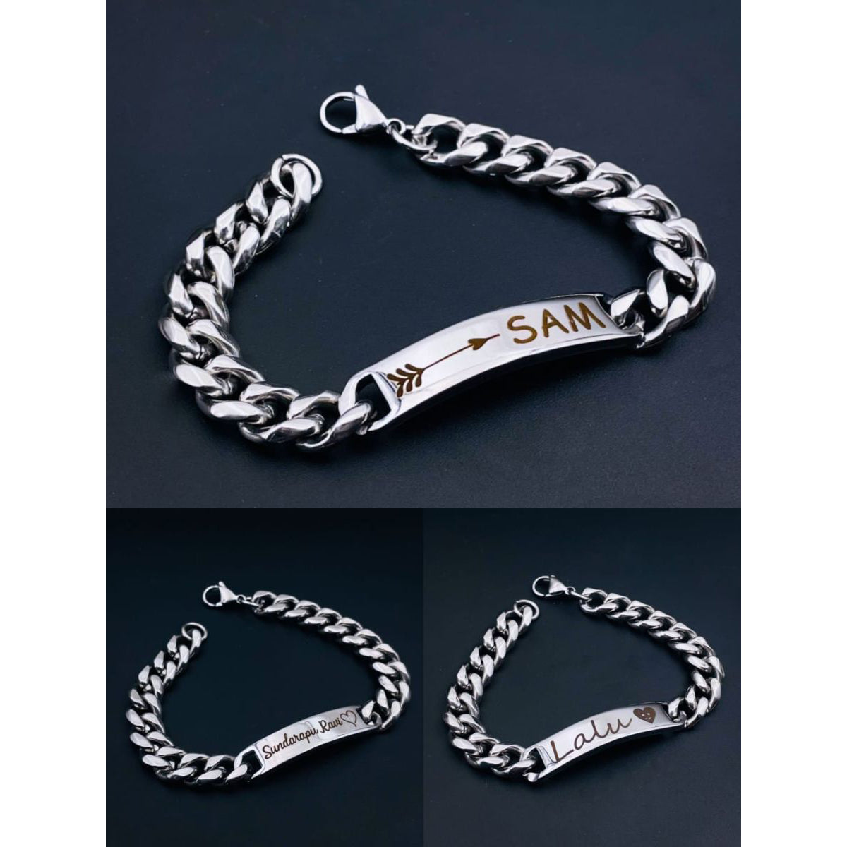 Engrave Letter Name Stainless Steel Chain Id Bracelet For Men Bulk