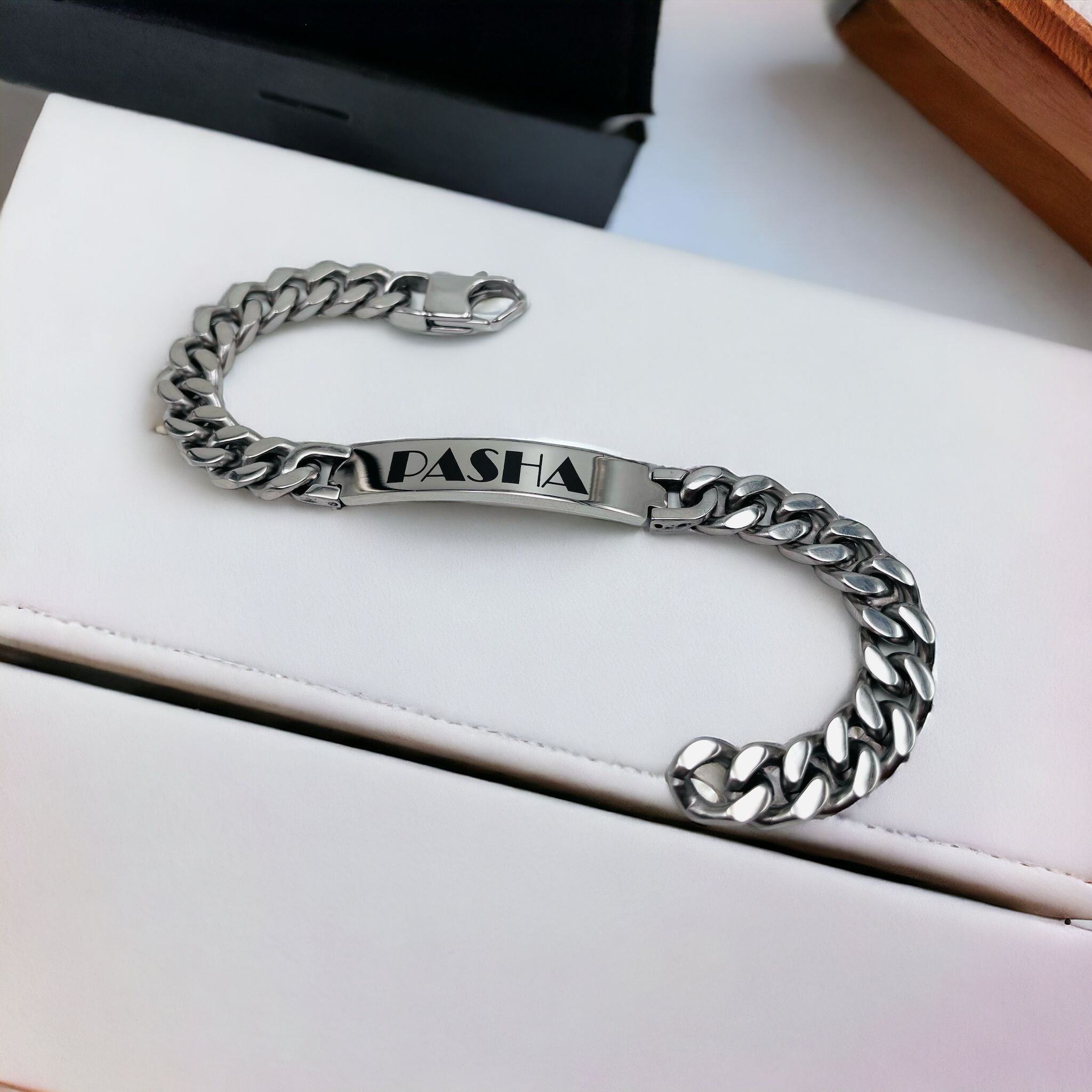 Engrave Letter Name Stainless Steel Chain Id Bracelet For Men Bulk