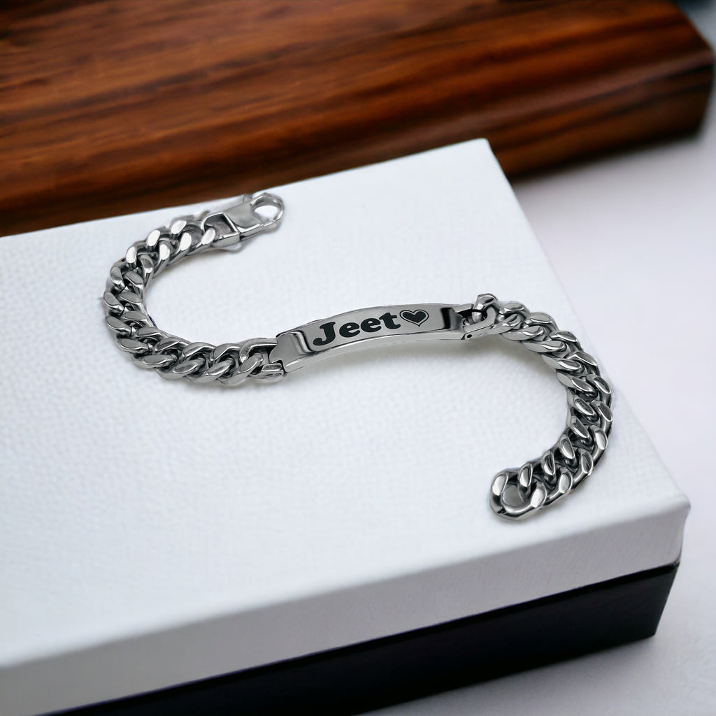 Engrave Letter Name Stainless Steel Chain Id Bracelet For Men Bulk