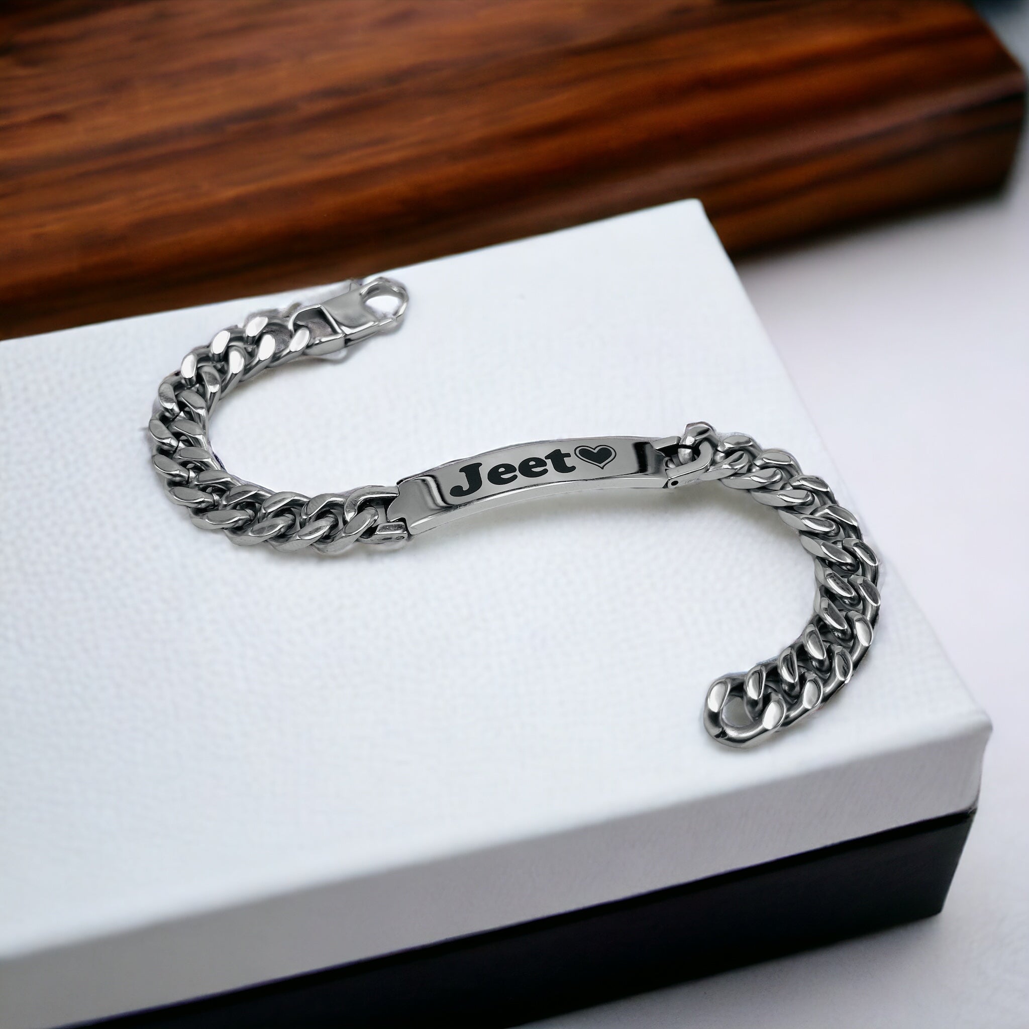 Engrave Letter Name Stainless Steel Chain Id Bracelet For Men Bulk