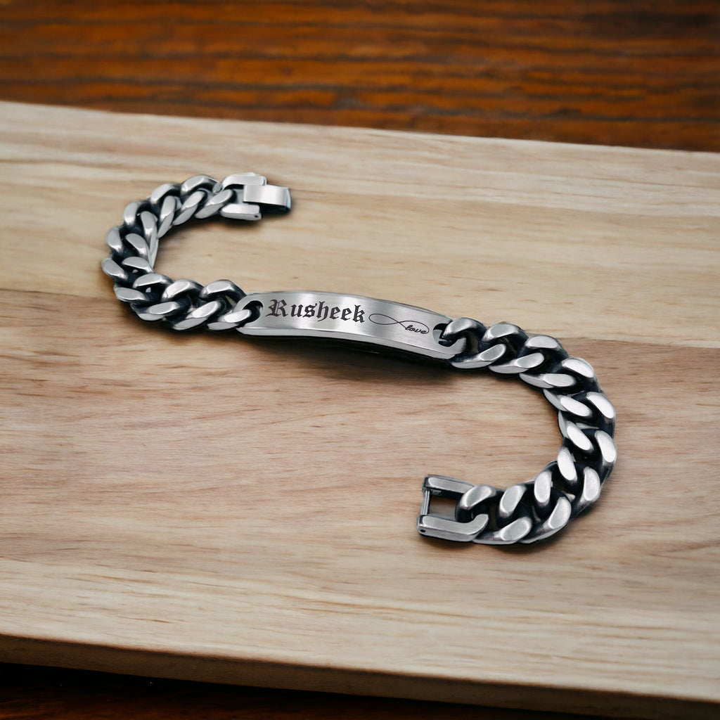 Engrave Letter Name Stainless Steel Chain Id Bracelet For Men Bulk