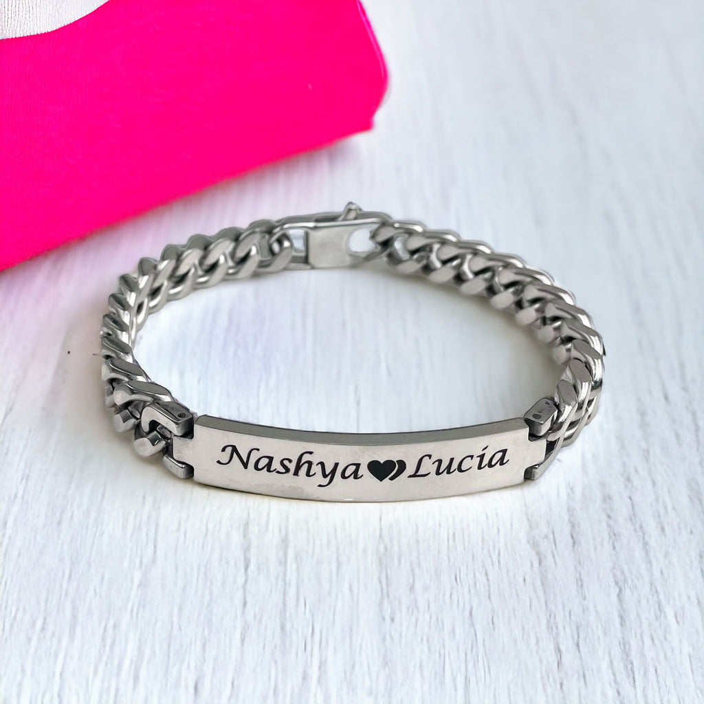 Engrave Letter Name Stainless Steel Chain Id Bracelet For Men Bulk