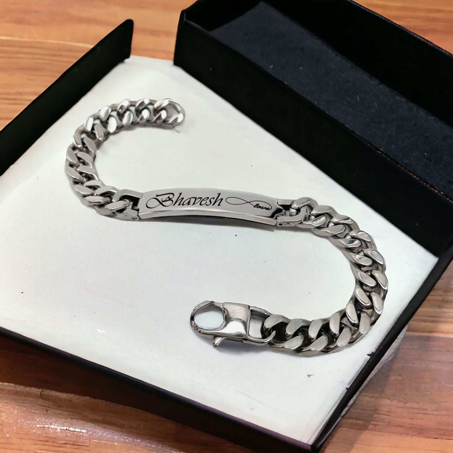 Engrave Letter Name Stainless Steel Chain Id Bracelet For Men Bulk