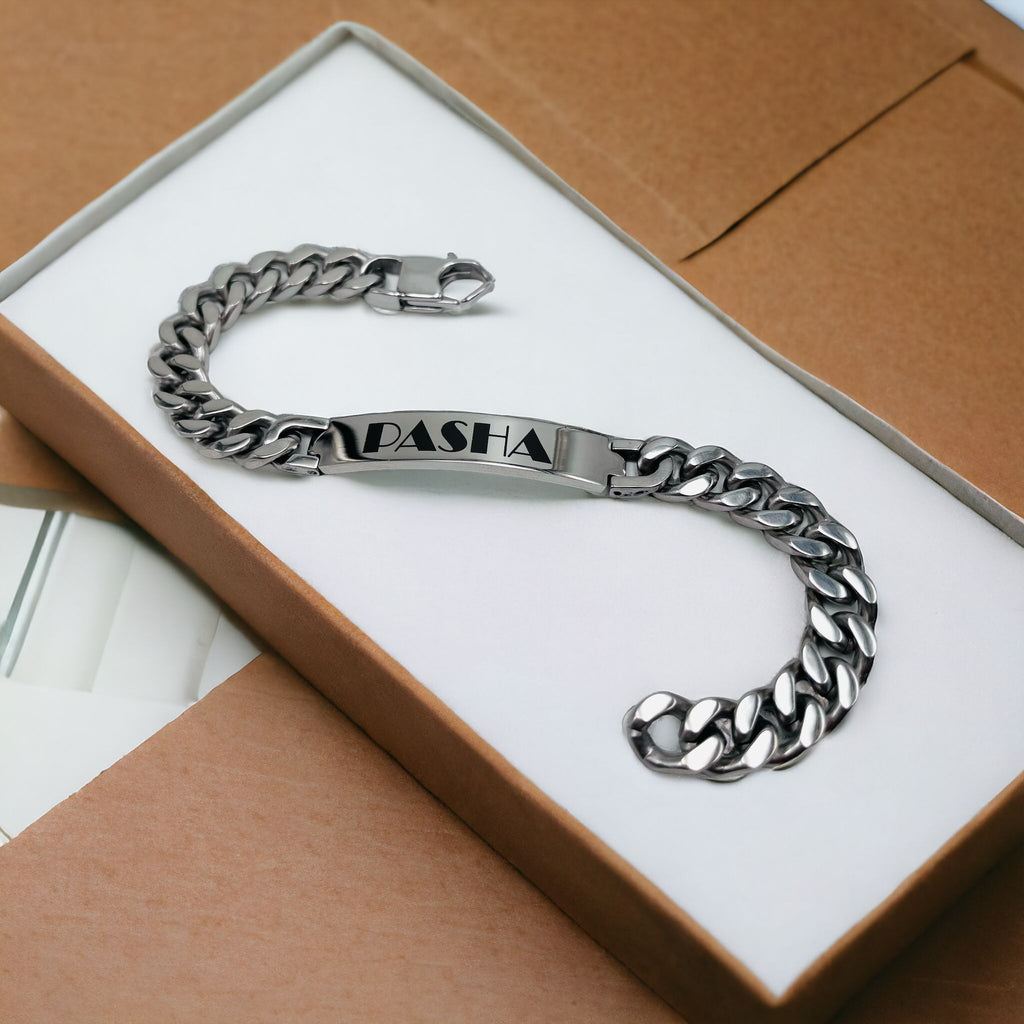 Engrave Letter Name Stainless Steel Chain Id Bracelet For Men Bulk