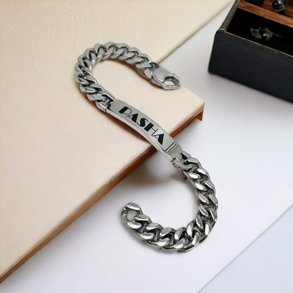 Engrave Letter Name Stainless Steel Chain Id Bracelet For Men Bulk