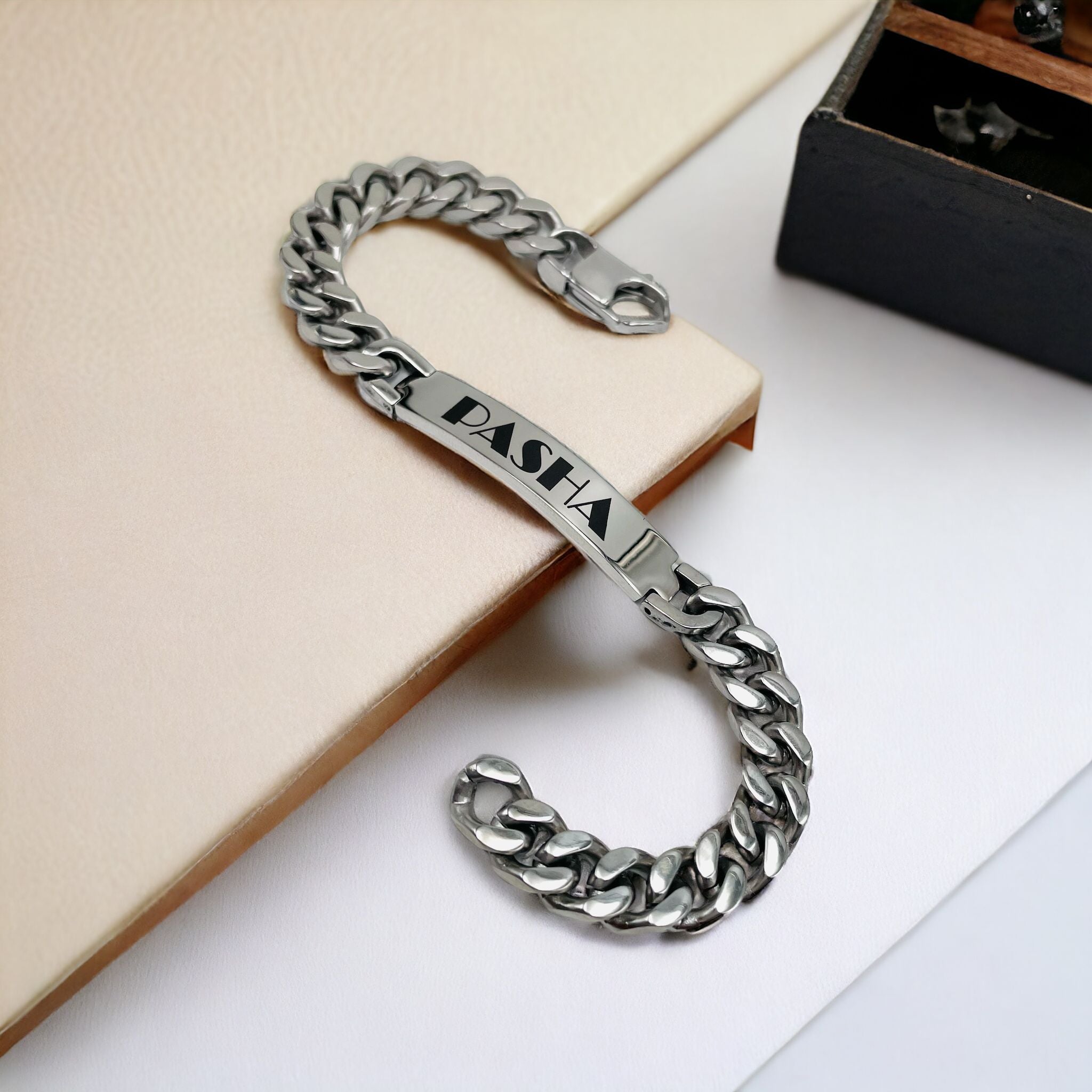 Engrave Letter Name Stainless Steel Chain Id Bracelet For Men Bulk