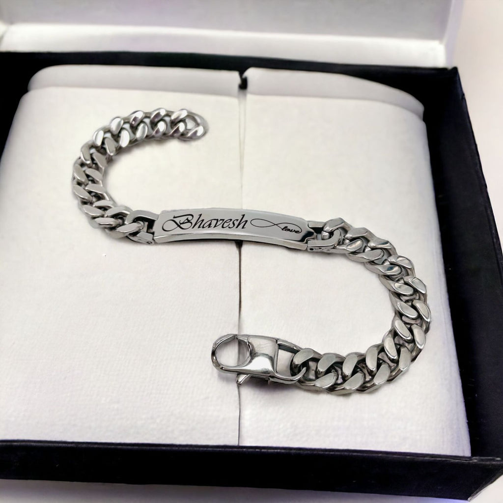Engrave Letter Name Stainless Steel Chain Id Bracelet For Men Bulk