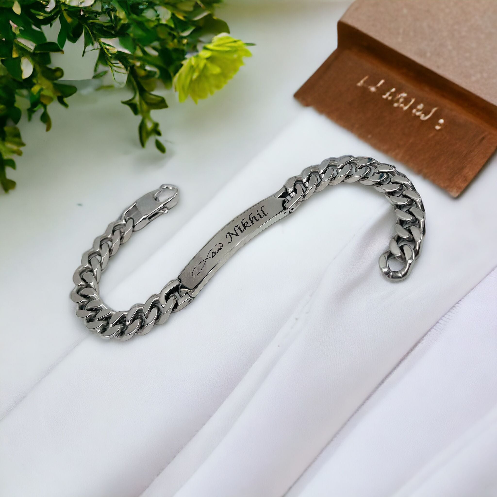 Engrave Letter Name Stainless Steel Chain Id Bracelet For Men Bulk