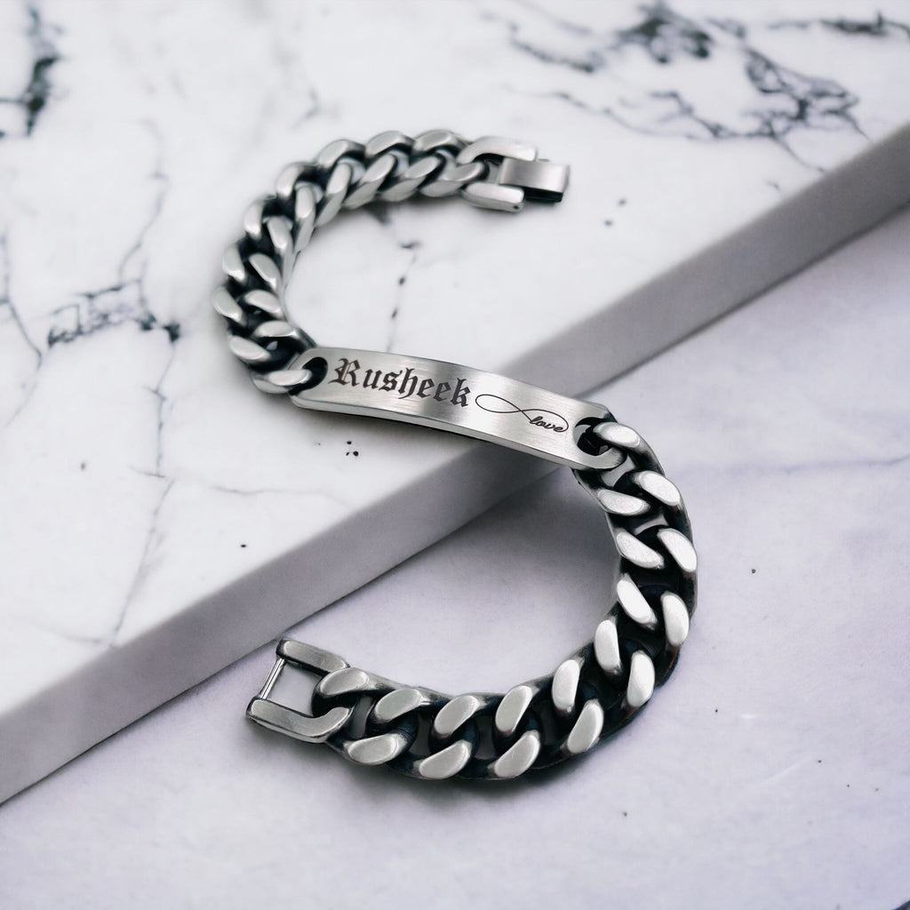 Engrave Letter Name Stainless Steel Chain Id Bracelet For Men Bulk
