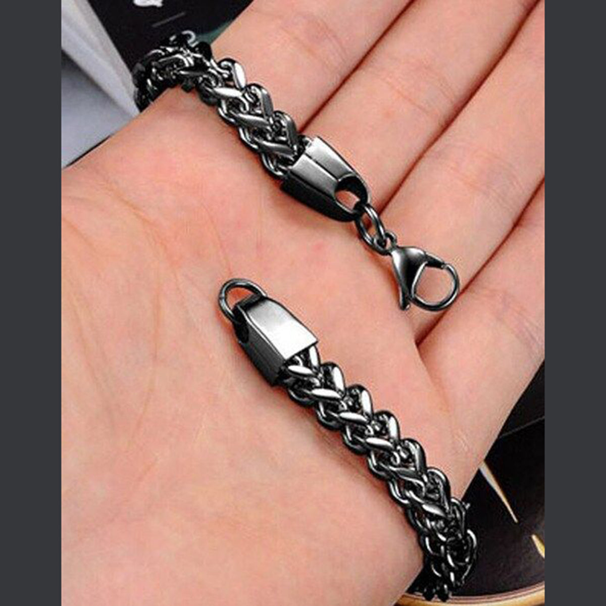316L Stainless Steel Black Rhodium Wheat Design Men Bracelet Bulk