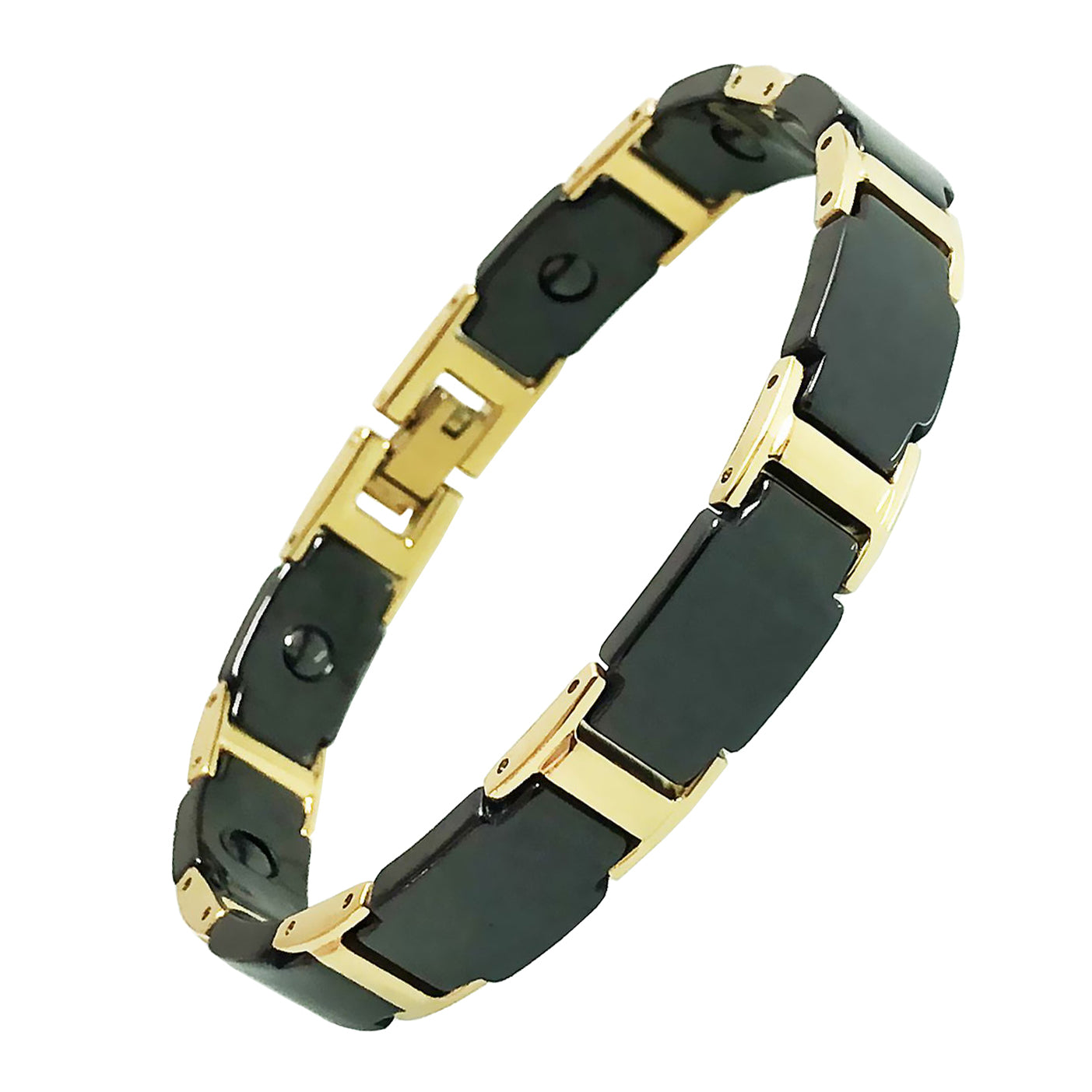 Gold Tungsten Carbide Black Glossy Ceramic Bio Magnetic Bracelet Bulk