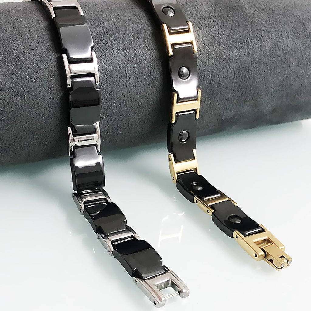 Gold Tungsten Carbide Black Glossy Ceramic Bio Magnetic Bracelet Bulk