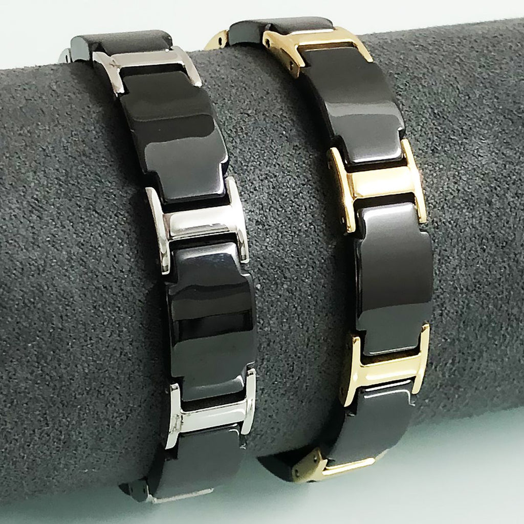 Gold Tungsten Carbide Black Glossy Ceramic Bio Magnetic Bracelet Bulk