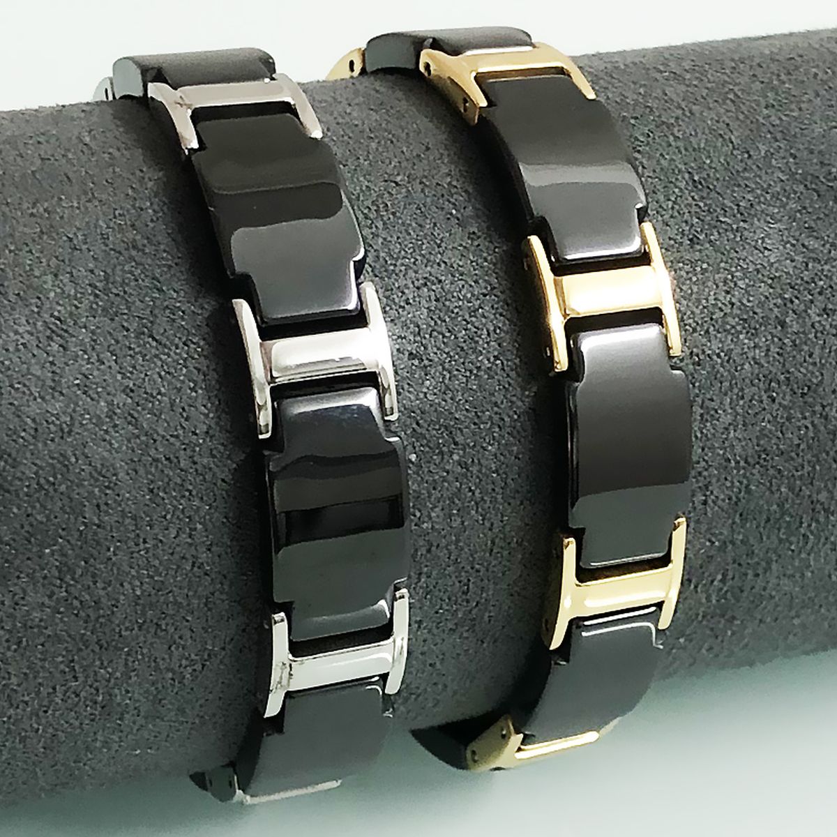 Gold Tungsten Carbide Black Glossy Ceramic Bio Magnetic Bracelet Bulk
