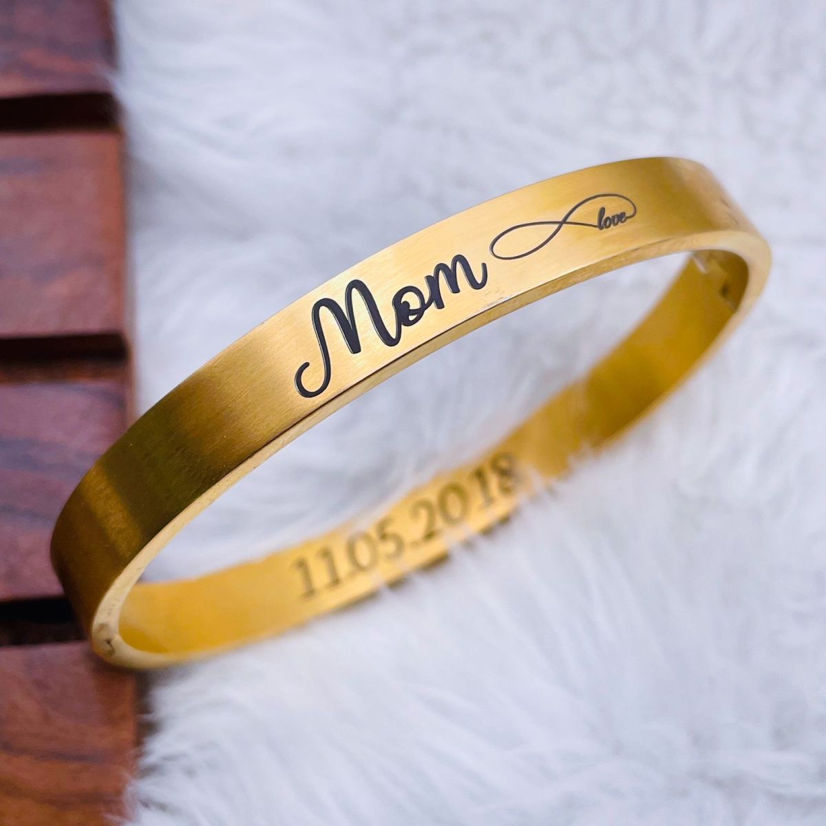 8mm Customized Personalised Laser Engraved Stainless Steel Gold Openable Bangle Cuff Kada For Men Main image