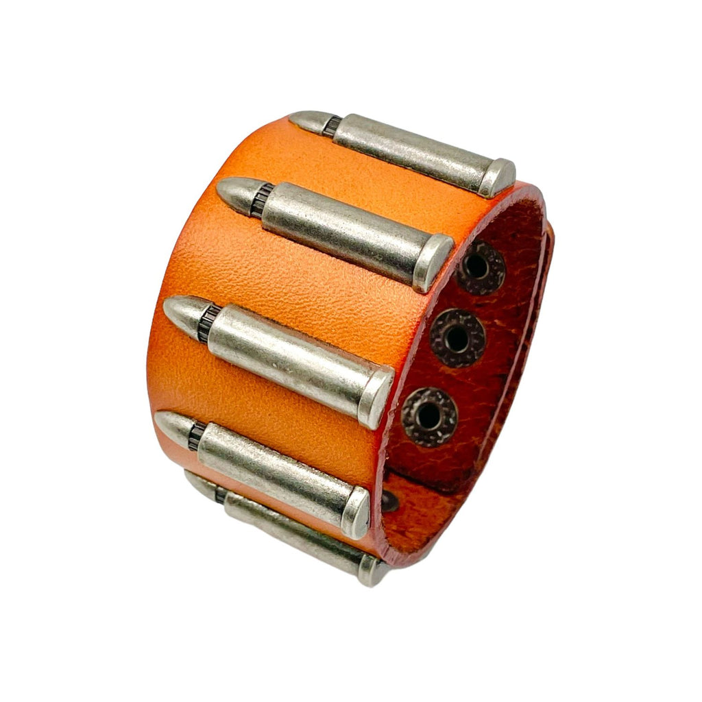 Men Genuine Brown Tan Leather Bullet Wrist Band Bracelet For Men Bulk