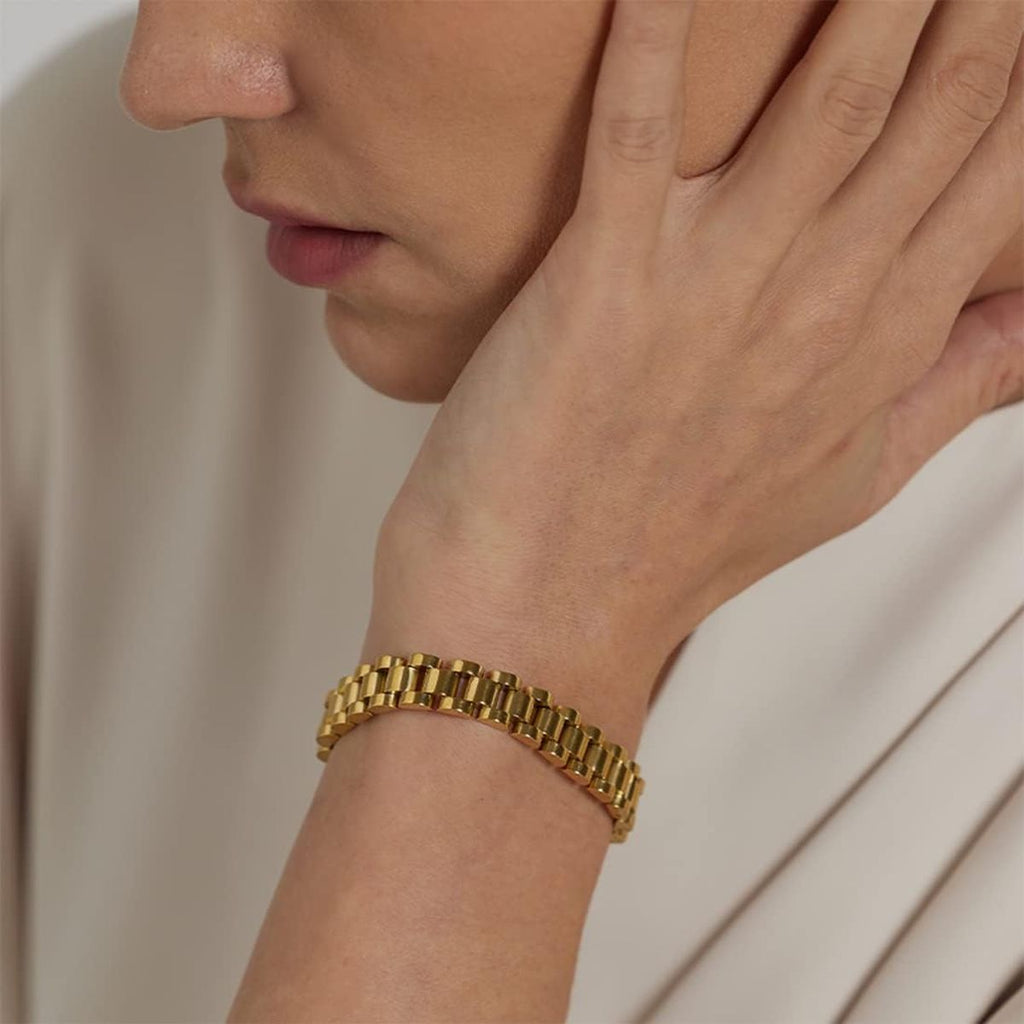 316L Stainless Steel 22K Gold Plated Reverse Men Stylish Bracelet