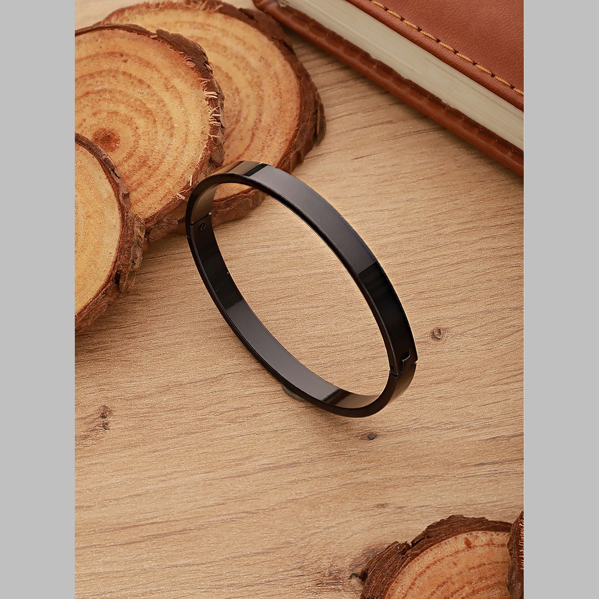Surgical Stainless Steel Matte Black Oval Macho Kada Bracelet Men Bulk