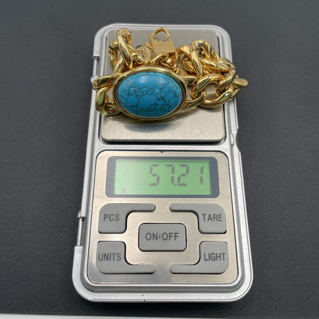 Salman Curb 18K Gold Plated Stainless Steel Turquoise Bracelet Bulk
