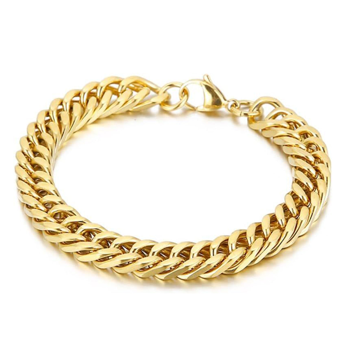 Classic 3D Curb 22K Gold Plated Stainless Steel Bracelet For Men Bulk