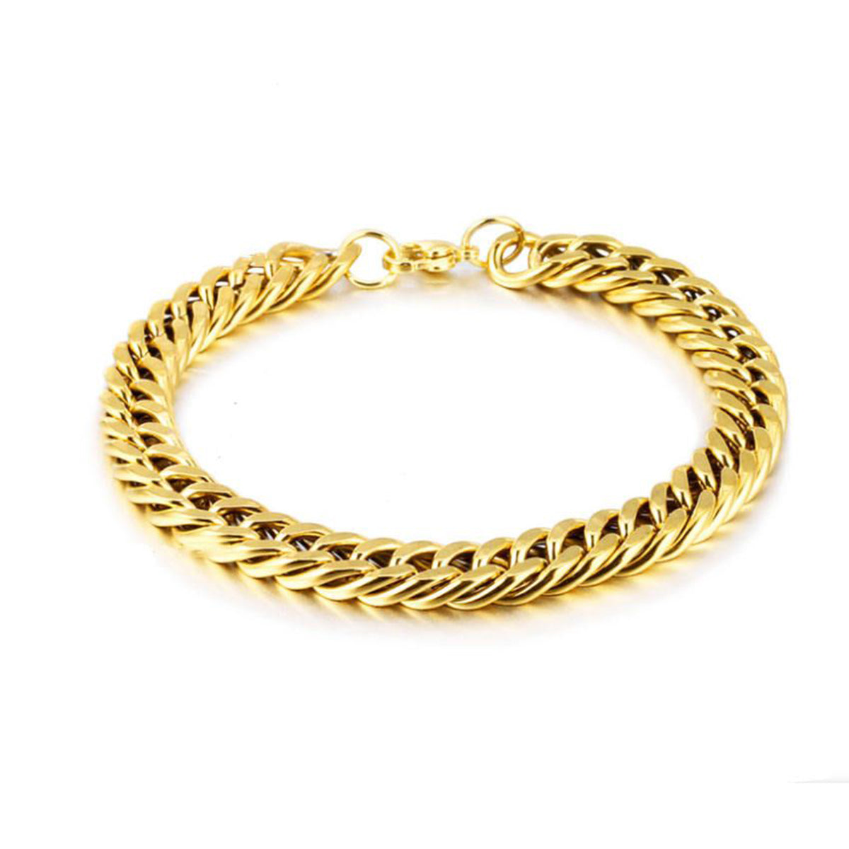 Classic 3D Curb 22K Gold Plated Stainless Steel Bracelet For Men Bulk