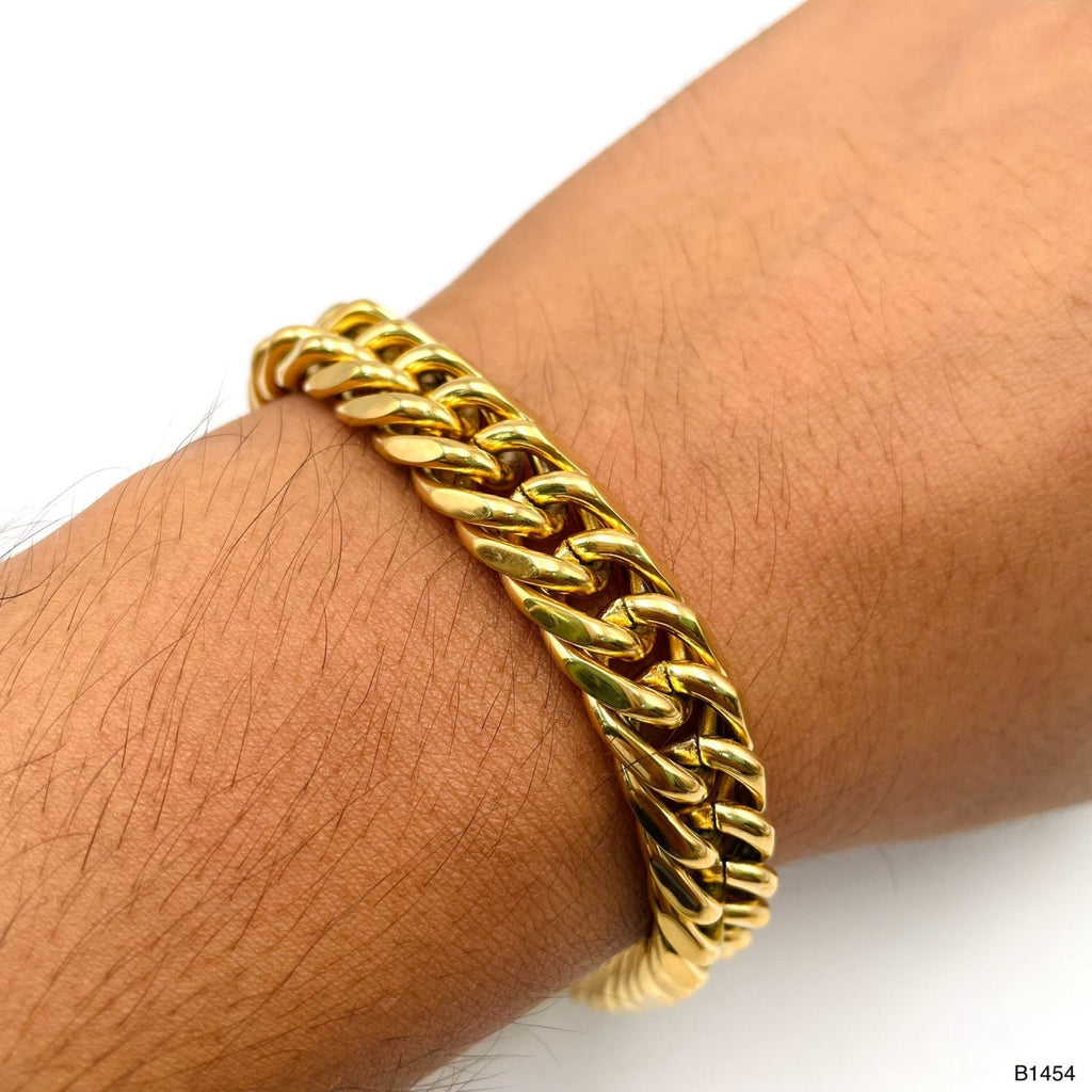 Classic 3D Curb 22K Gold Plated Stainless Steel Bracelet For Men Bulk