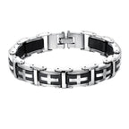 3D Cross Biker Black Silver Surgical Stainless Steel Bracelet Men Bulk