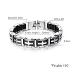 3D Cross Biker Black Silver Surgical Stainless Steel Bracelet Men Bulk