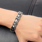 3D Cross Biker Black Silver Surgical Stainless Steel Bracelet Men Bulk