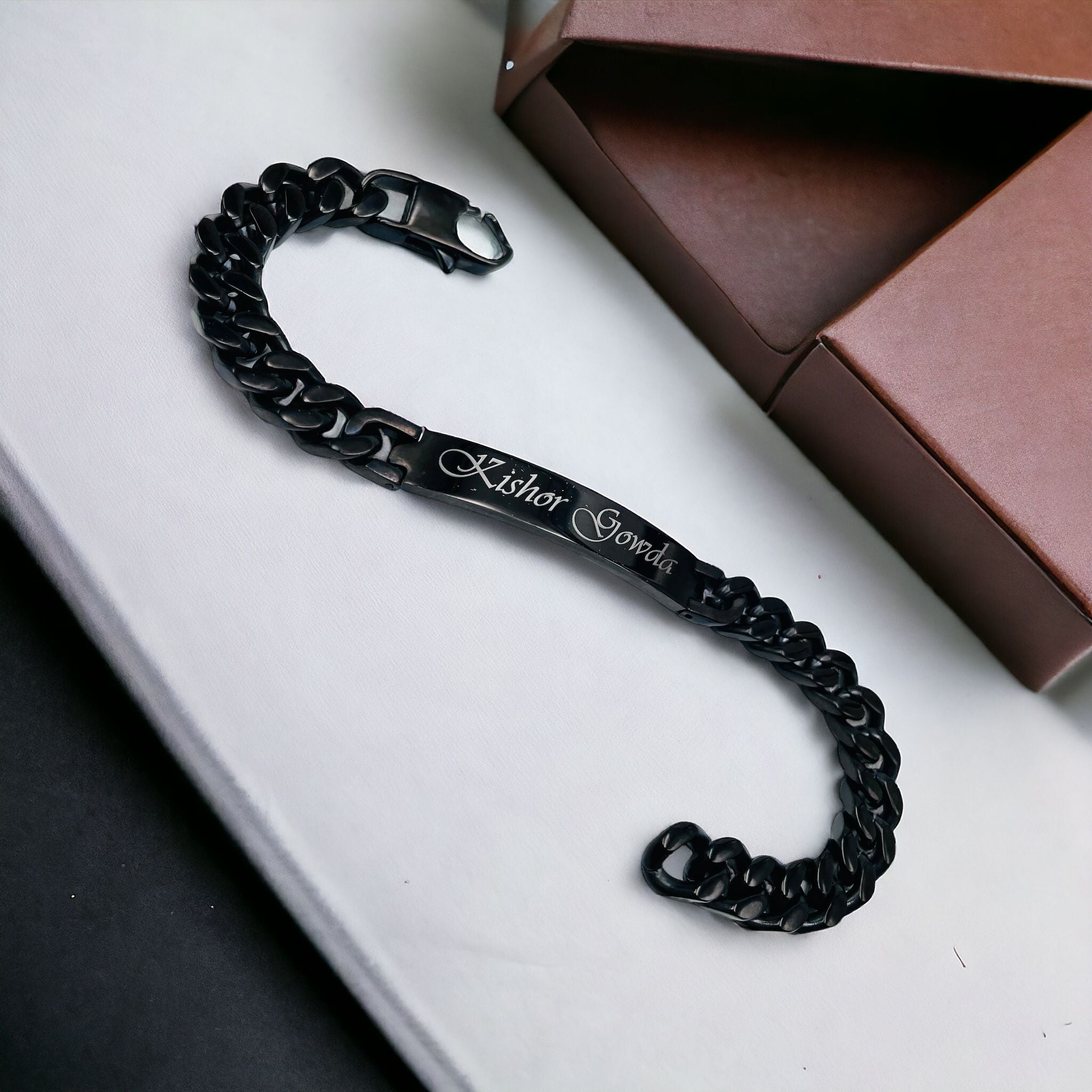 Engrave Letter Name Stainless Steel Chain Id Bracelet For Men Bulk