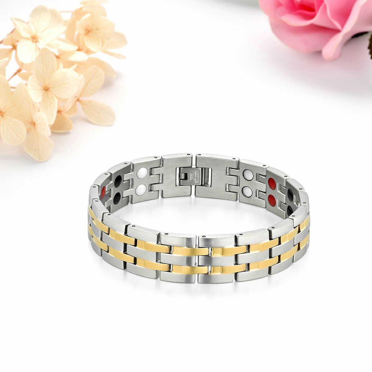 Titanium Stainless Steel Silver Gold Magnetic Therapy Health Energy Bracelet Men Main image