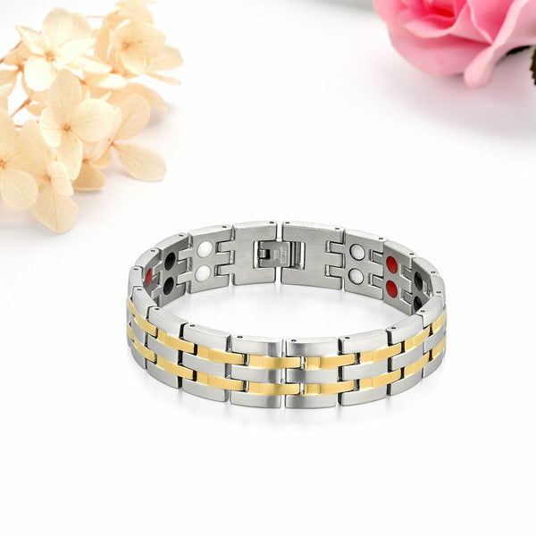 Titanium Stainless Steel Silver Gold Magnetic Therapy Health Energy Bracelet Men Main image