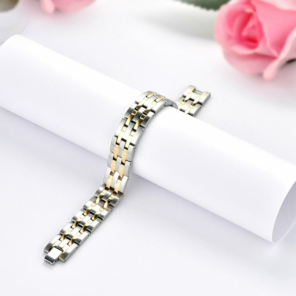 Titanium Stainless Steel Silver Gold Magnetic Therapy Health Energy Bracelet Men
