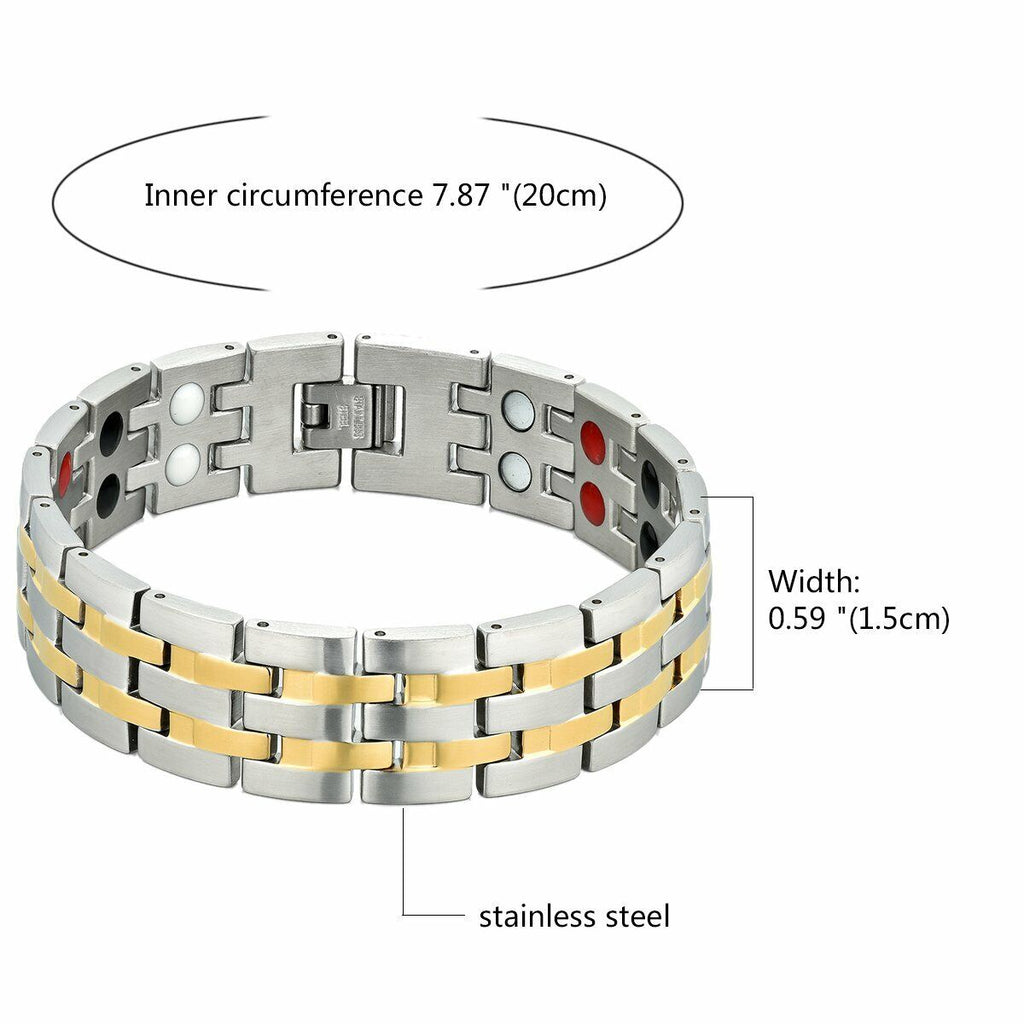 Titanium Stainless Steel Silver Gold Magnetic Therapy Health Energy Bracelet Men