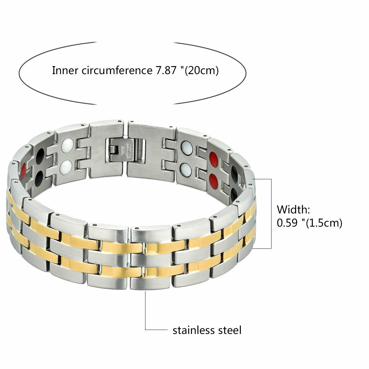 Titanium Stainless Steel Silver Gold Magnetic Therapy Health Energy Bracelet Men