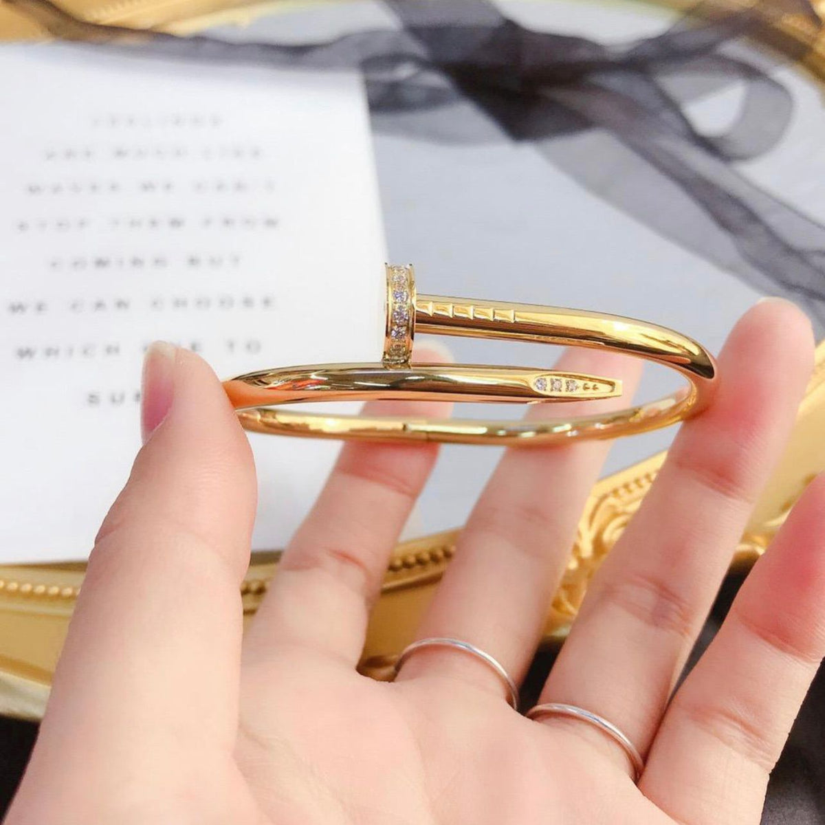  Gothic Cz Stainless Steel Gold Cuff Kada Bangle Bracelet Men