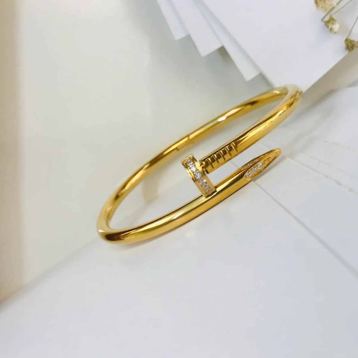  Gothic Cz Stainless Steel Gold Cuff Kada Bangle Bracelet Men