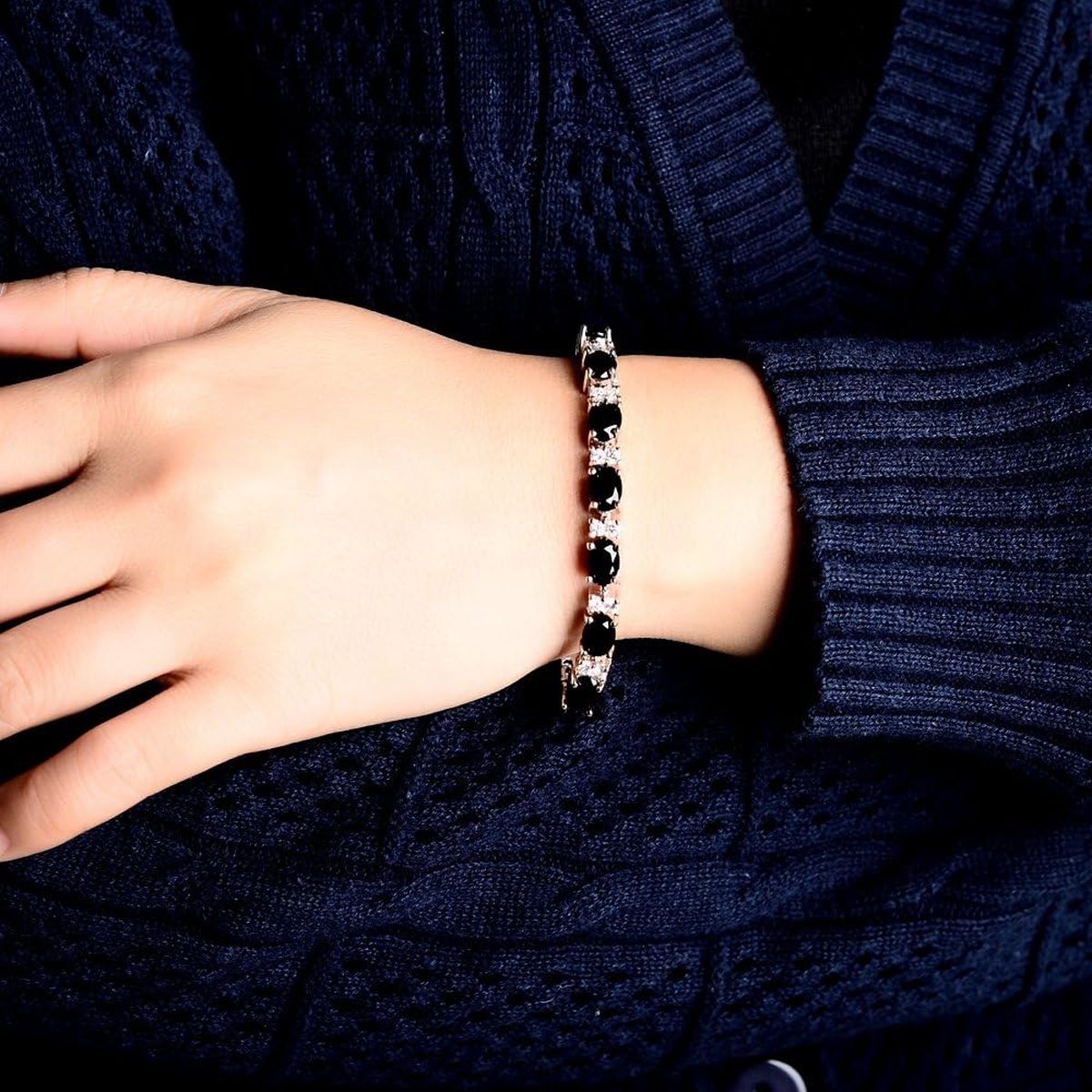 Tennis Black Cubic Zirconia American Diamond Bracelet For Women Bulk