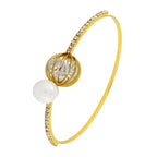 Delicate 18K Gold Brass Crystal Pearl Bangle Kada Bracelet For Women