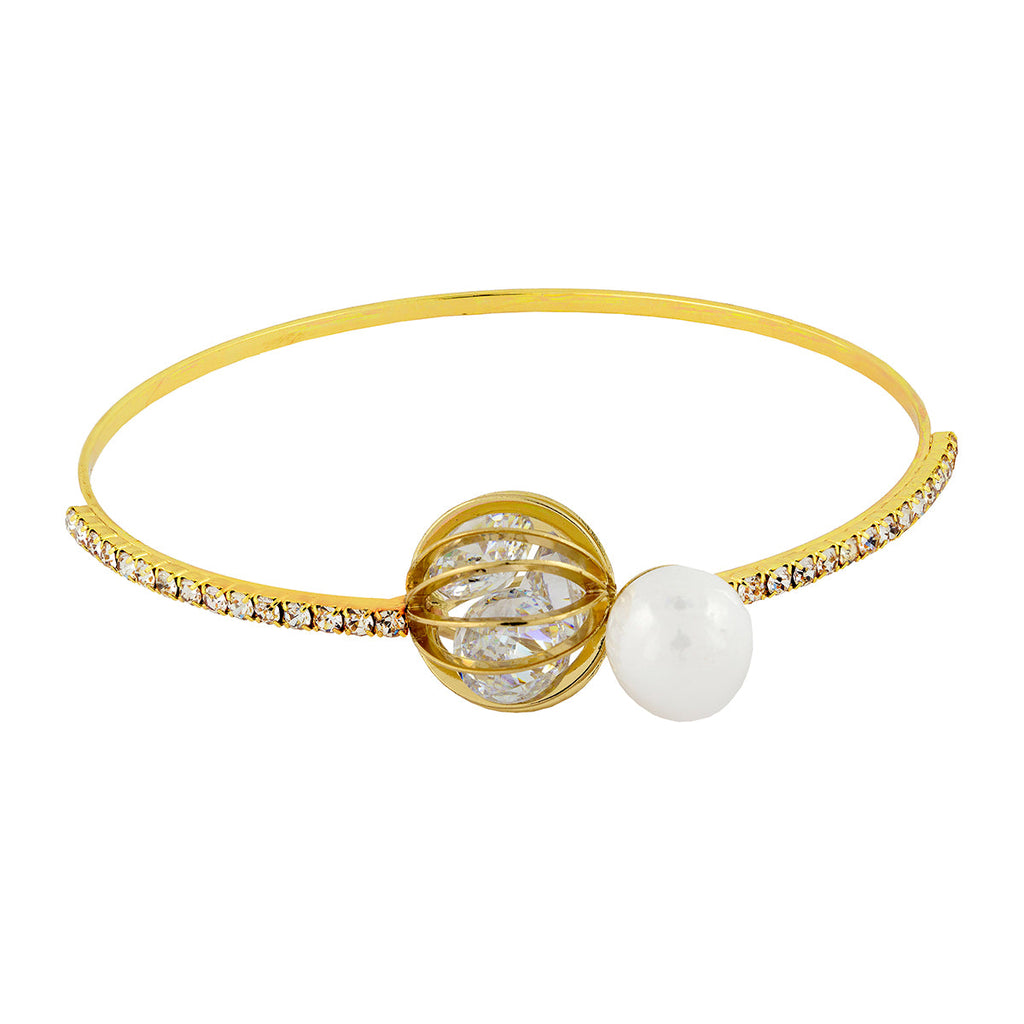 Delicate 18K Gold Brass Crystal Pearl Bangle Kada Bracelet For Women