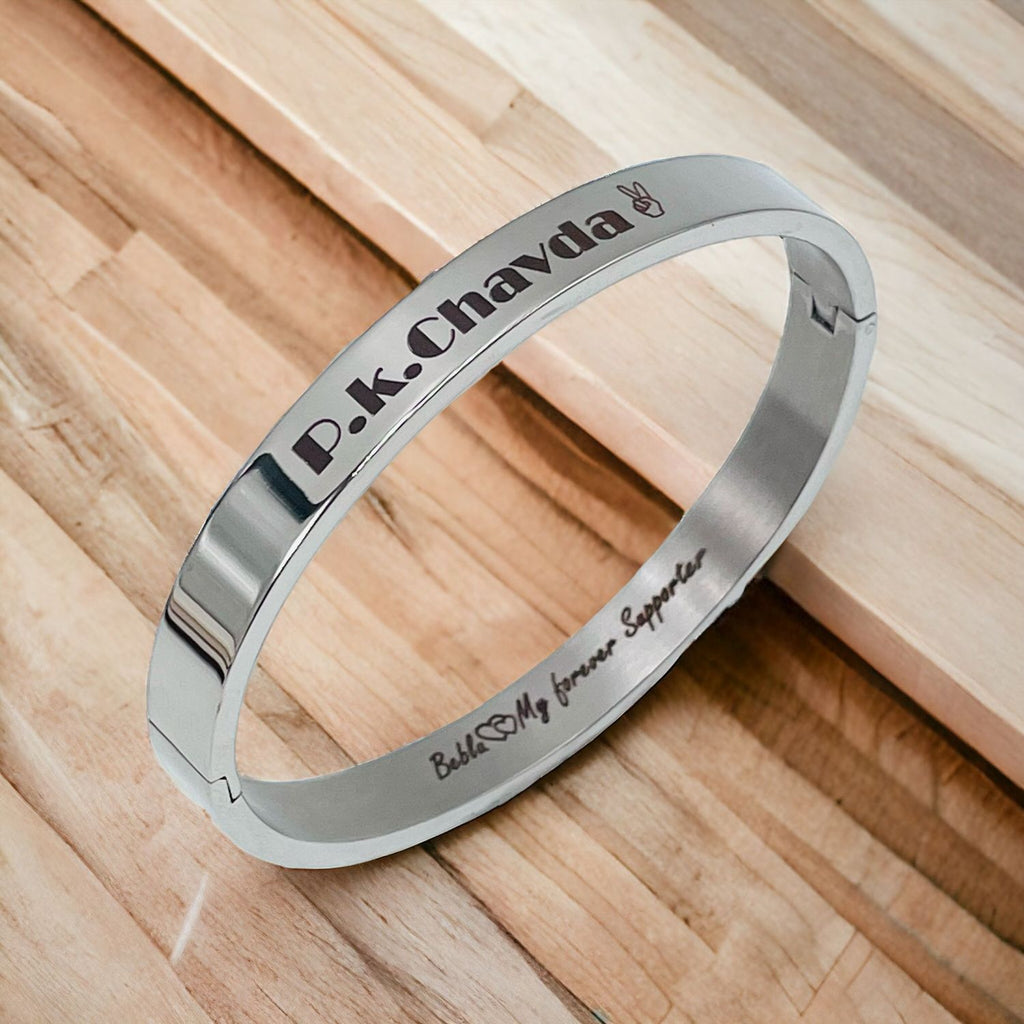 8mm Customized Personalised Laser Engraved Stainless Steel Gold Openable Bangle Cuff Kada For Men