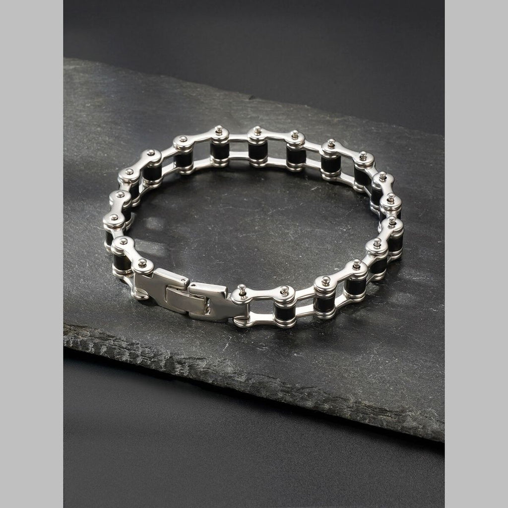 Bike Motor Cycle Chain Black Silver Stainless Steel Bracelet Men Bulk