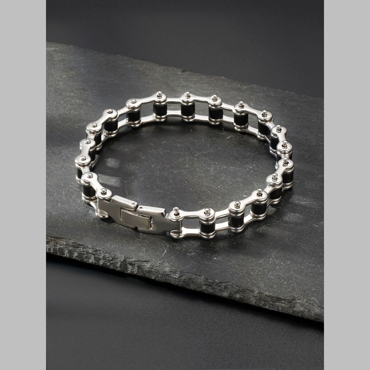 Bike Motor Cycle Chain Black Silver Stainless Steel Bracelet Men Bulk