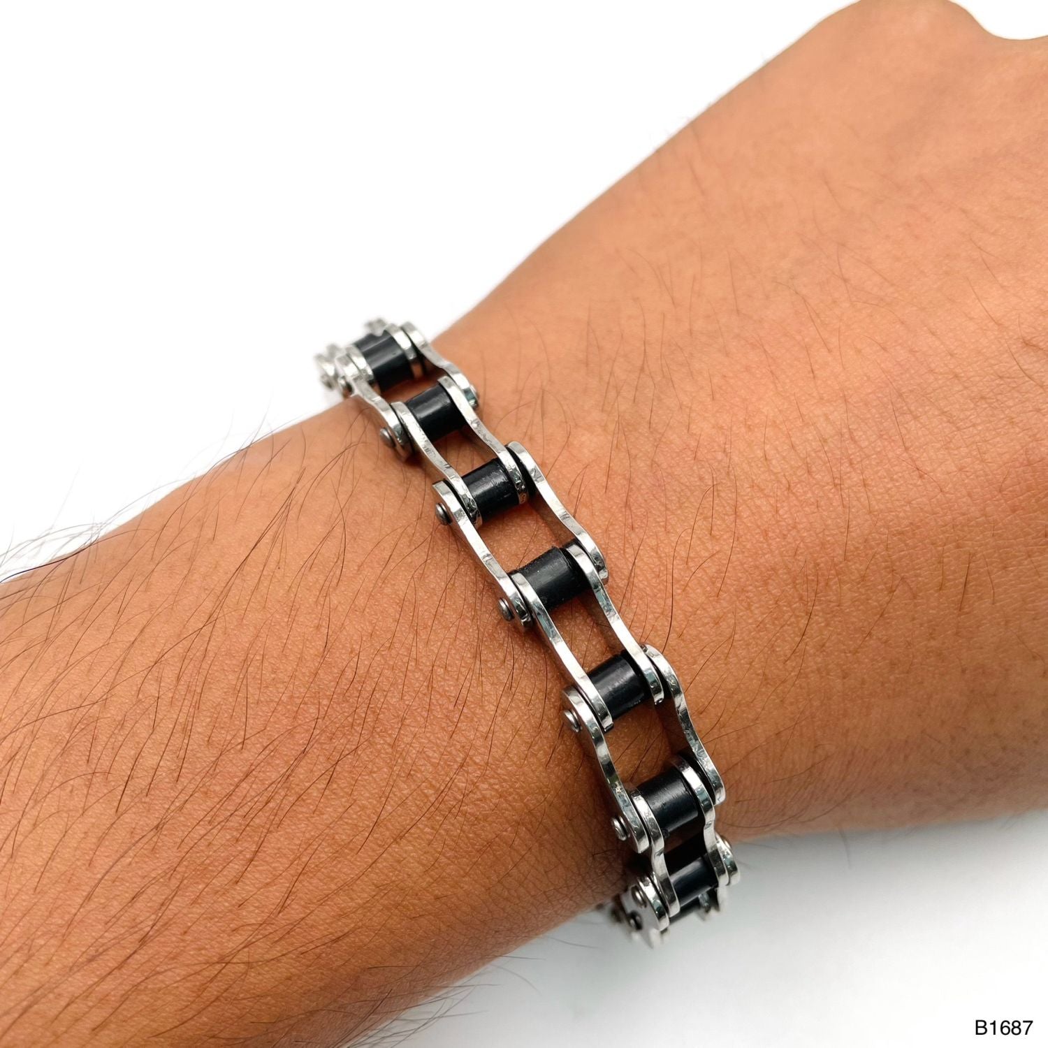 Bike Motor Cycle Chain Black Silver Stainless Steel Bracelet Men Bulk