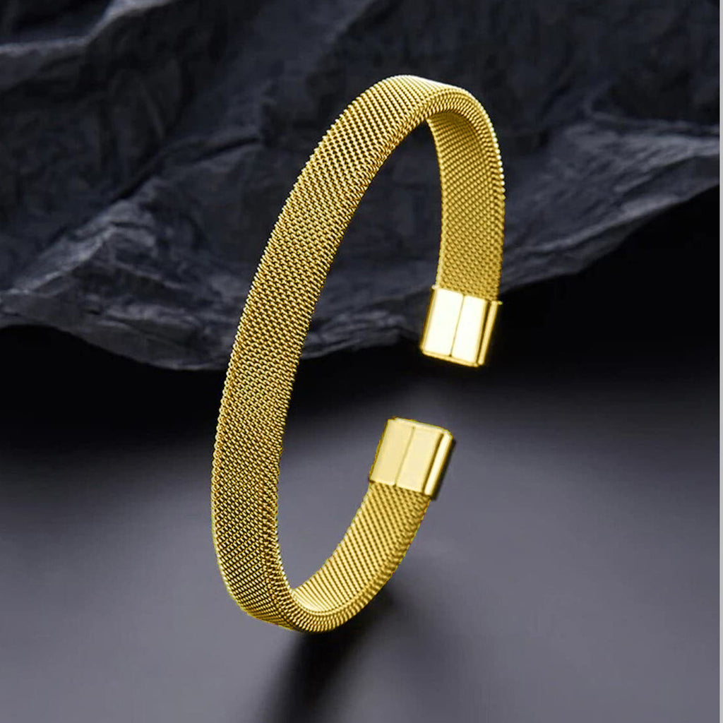 Slim Mesh 18K Gold Stainless Steel Cuff Kada Bangle Bracelet Men Bulk