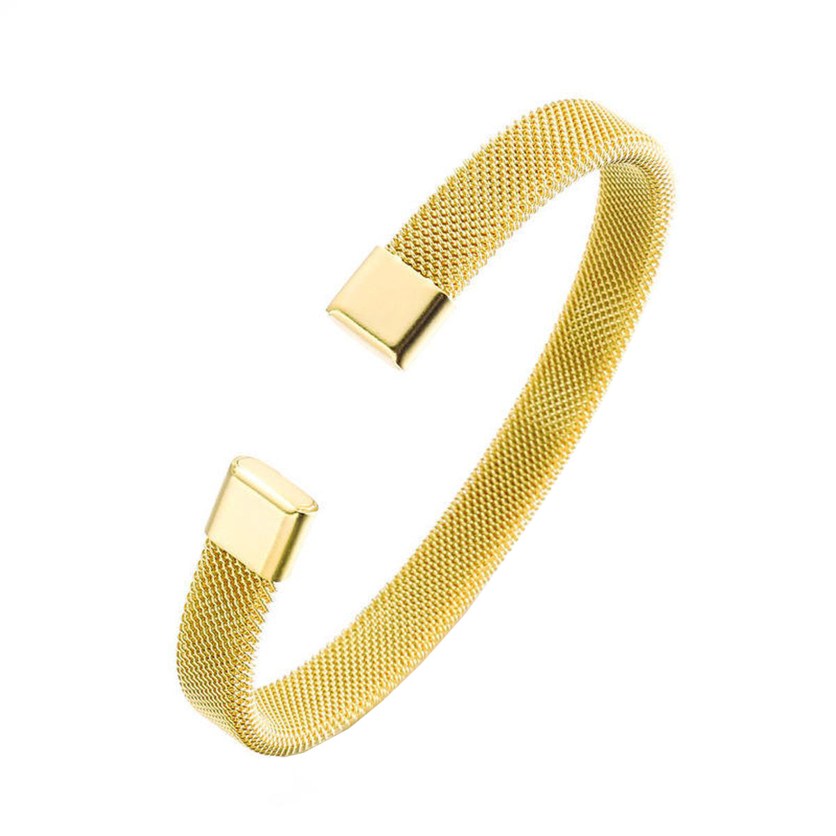 Slim Mesh 18K Gold Stainless Steel Cuff Kada Bangle Bracelet Men Bulk