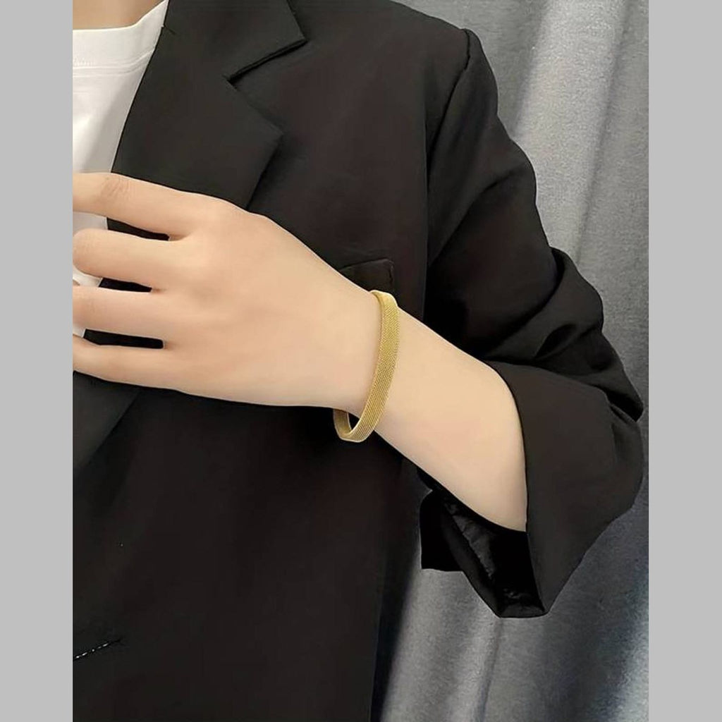 Slim Mesh 18K Gold Stainless Steel Cuff Kada Bangle Bracelet Men Bulk